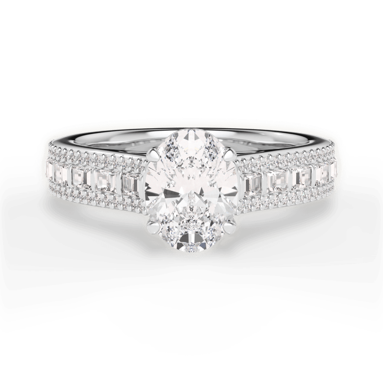 The Deni Oval Cut Platinum Round & Baguette Diamond Engagement Ring