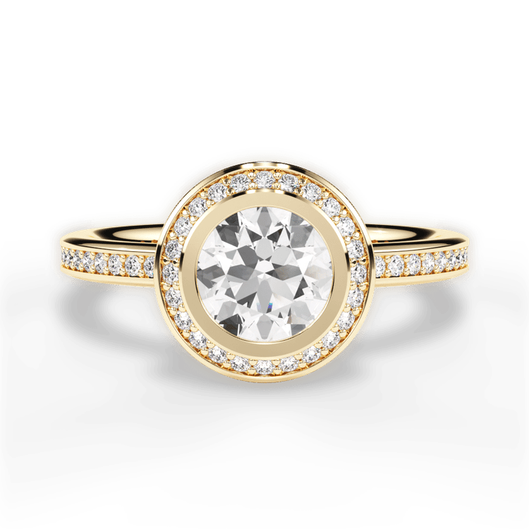 The Ritani Endless Love Round Cut 18kt Yellow Gold Round Vintage Halo Micropavé Diamond Band Engagement Ring
