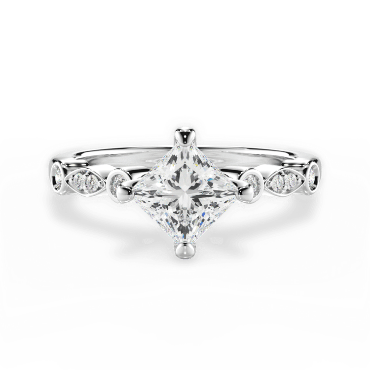 The Augusta Pear Shaped Platinum Kite-Set Diamond Sidestone Engagement Ring