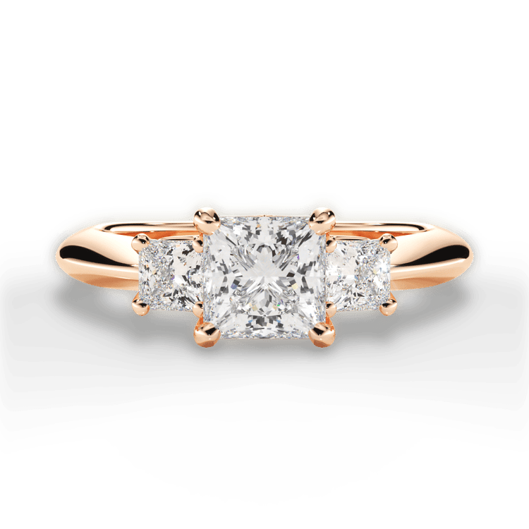 The Ellie Pear Shaped 18kt Rose Gold Three-Stone Solitaire Engagement Ring