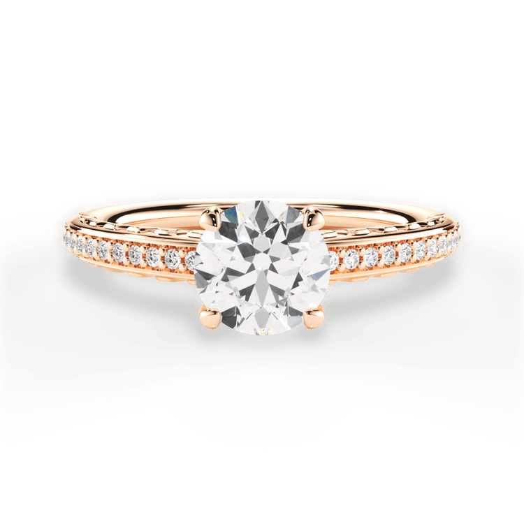 The Gio Round Cut 18kt Rose Gold Engraved Diamond Engagement Ring