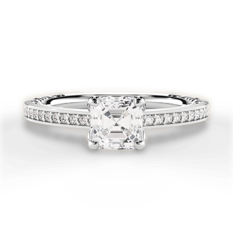The Teisha Asscher Cut Platinum Lattice Micropavé Diamond Band Engagement Ring