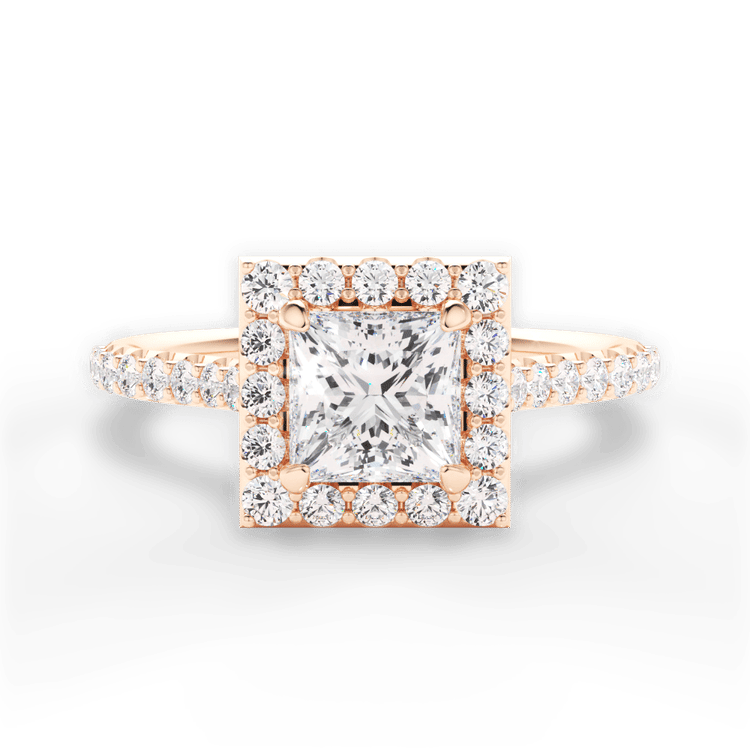 The Layla Pear Shaped 18kt Rose Gold French-Set Halo Diamond Band Engagement Ring