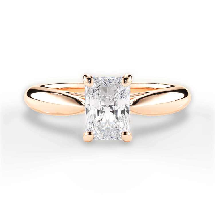 The Sadie Radiant Cut 18kt Rose Gold Tapered Cathedral Solitaire Engagement Ring