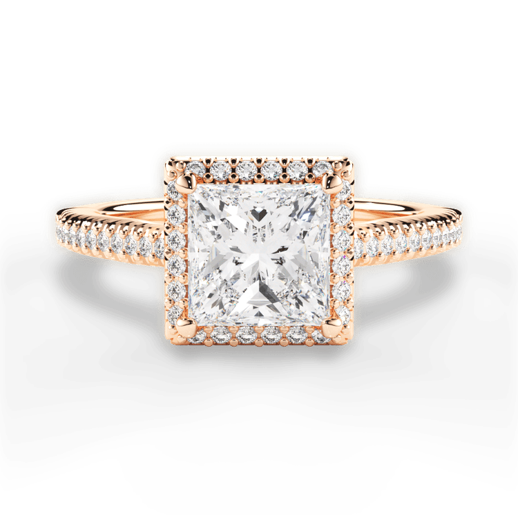 The Kris Pear Shaped 18kt Rose Gold Vaulted Halo Diamond Band Engagement Ring