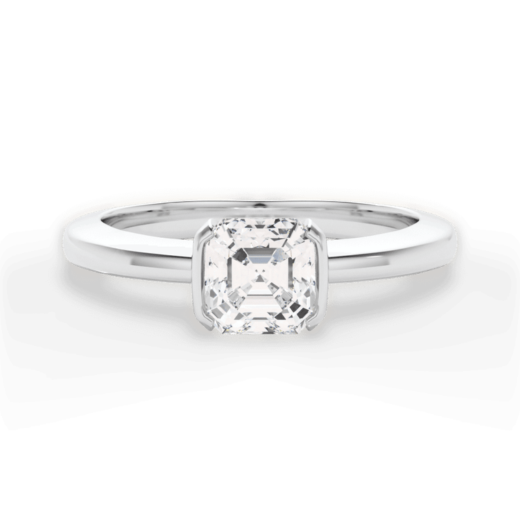 The Jaclyn Asscher Cut Platinum Solitaire Semi-Bezel-Set Engagement Ring