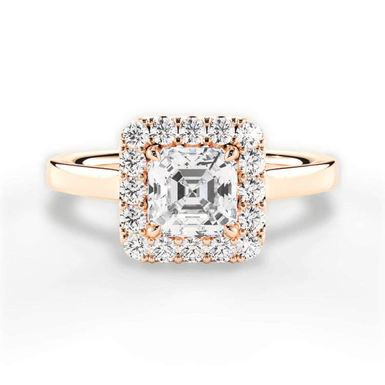 The Ivy Asscher Cut 18kt Rose Gold Plain Band French-Set Halo Engagement Ring