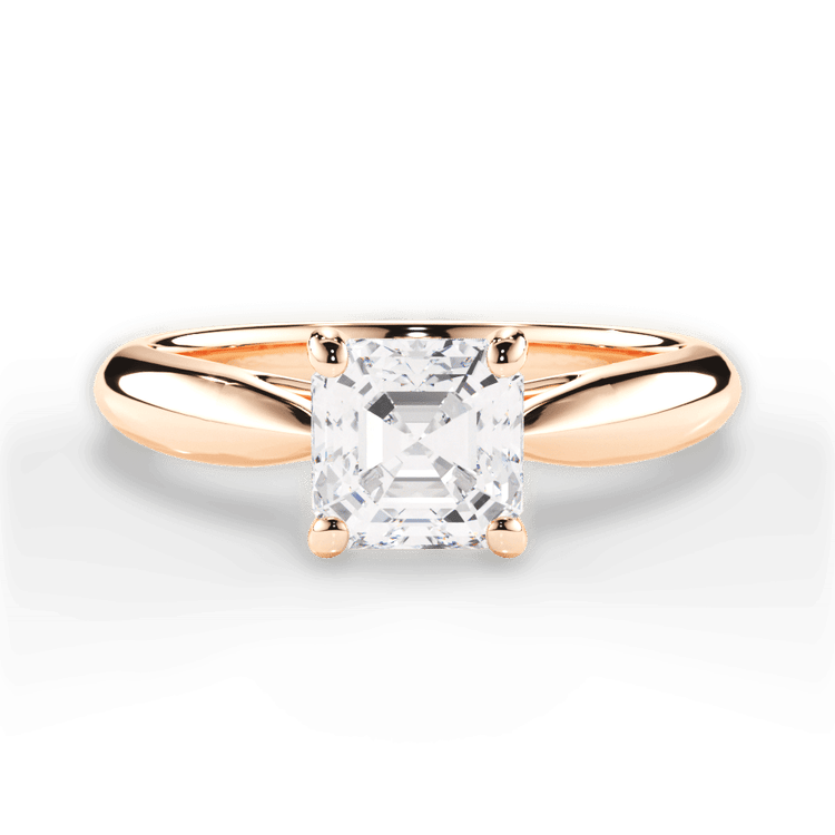 The Sadie Asscher Cut 18kt Rose Gold Tapered Cathedral Solitaire Engagement Ring