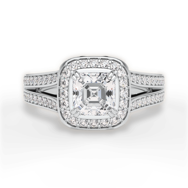 The Giulia Asscher Cut Platinum Masterwork Cushion Halo Diamond 'V' Band Engagement Ring