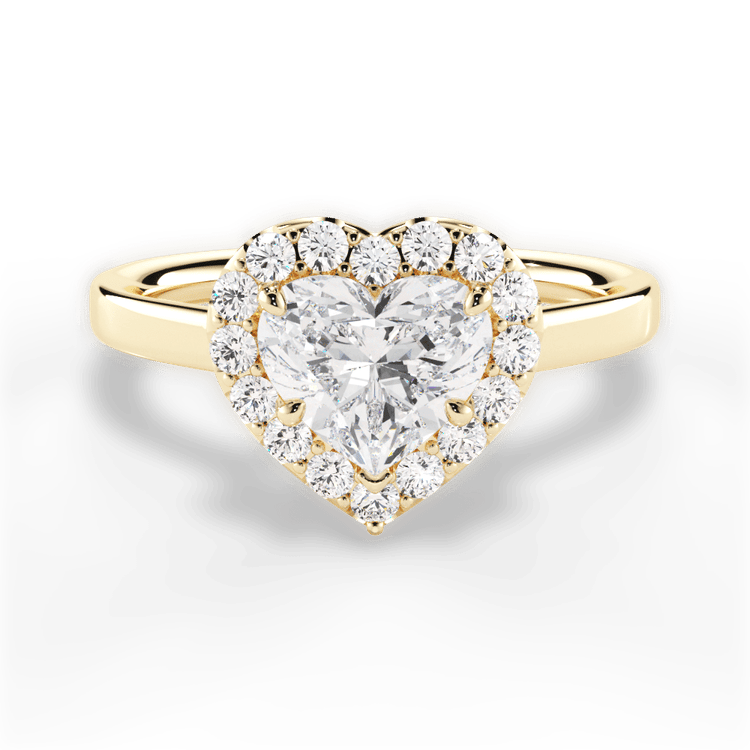 The Ivy Heart Shaped 18kt Yellow Gold Plain Band French-Set Halo Engagement Ring