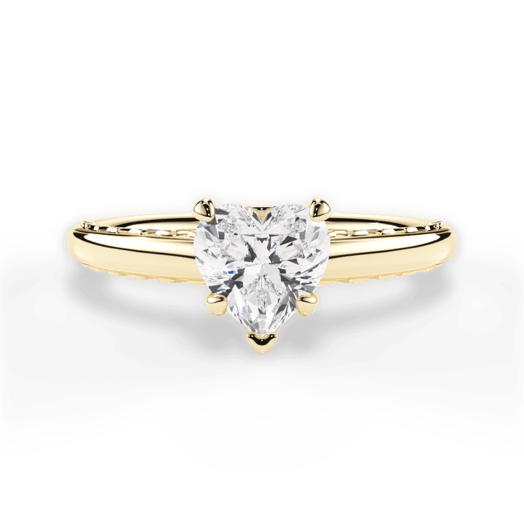 The Alessia Heart Shaped 18kt Yellow Gold Engraved Solitaire Engagement Ring