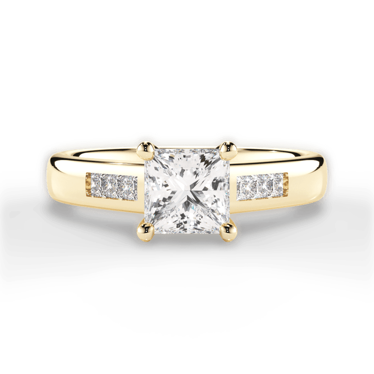 The Valentina Princess Shaped 18kt Yellow Gold Solitaire Channel-Set Diamond Band Engagement Ring