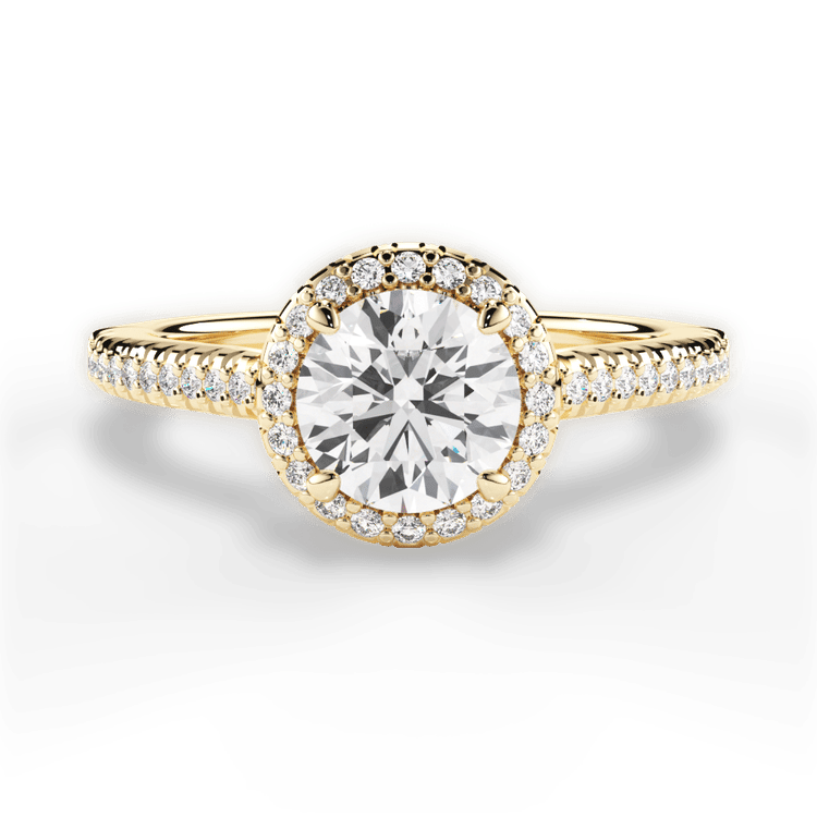 The Kris Round Cut 18kt Yellow Gold Vaulted Halo Diamond Band Engagement Ring
