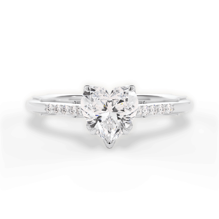 The Stephie Heart Shaped Platinum Modern French-Set Band Diamond Engagement Ring
