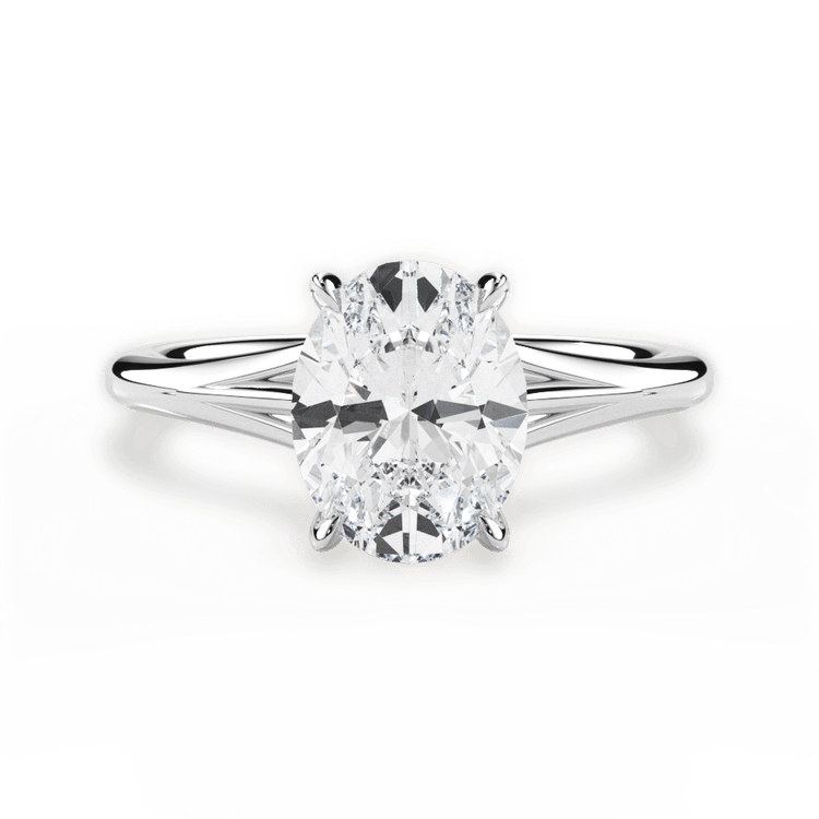 The Amata Oval Cut Platinum Four-Prong Trellis Cathedral Solitaire Engagement Ring
