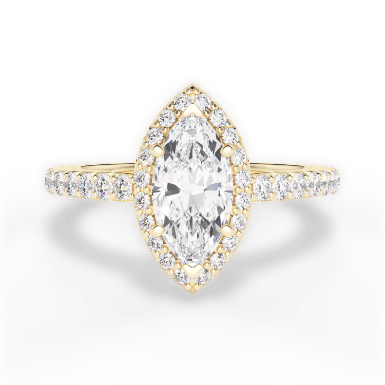 The Laura Marquise Cut 18kt Yellow Gold Classic French-set Halo Diamond Band Engagement Ring