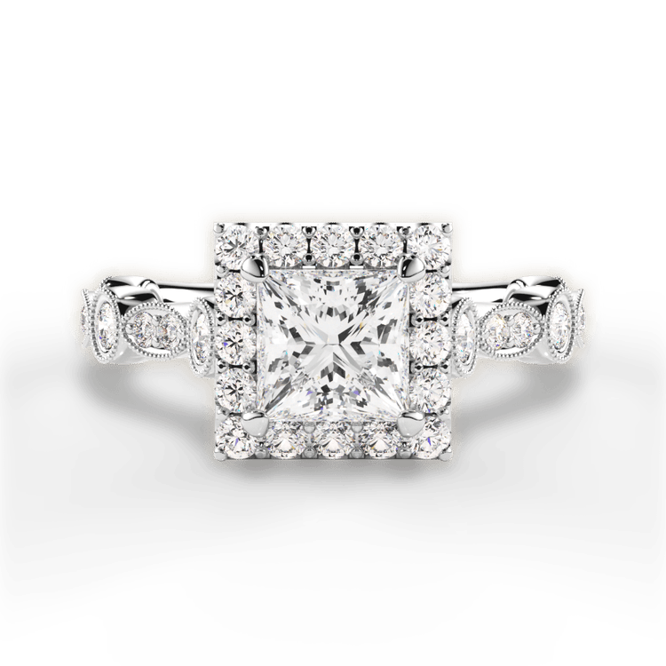 Platinum Round & Marquise Diamond Halo Engagement Ring