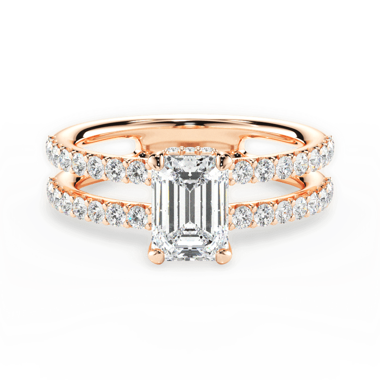 The Astra Emerald Cut 18kt Rose Gold Double Row Diamond Engagement Ring