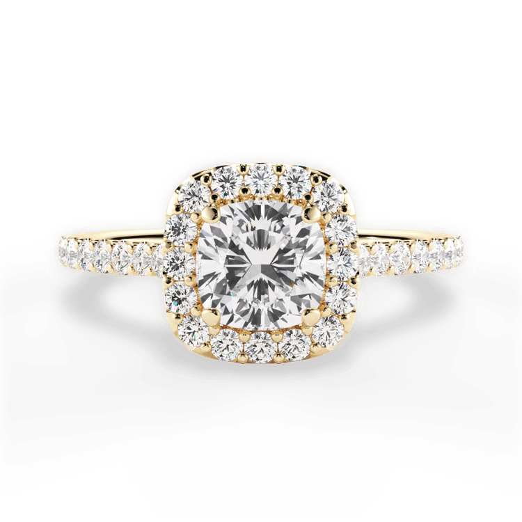 The Aria Cushion Cut 18kt Yellow Gold Halo Diamond Engagement Ring