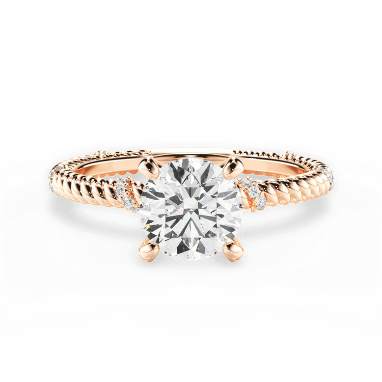 The Hailey Round Cut 18kt Rose Gold Twisted Rope Diamond Engagement Ring
