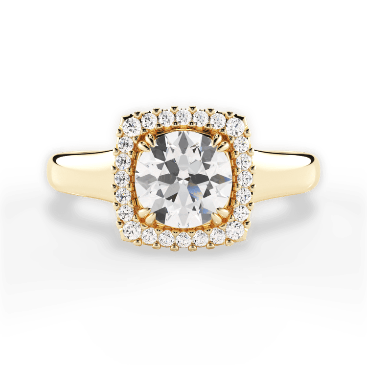 The Remi Round Cut 18kt Yellow Gold Wide Band Cushion Halo Engagement Ring