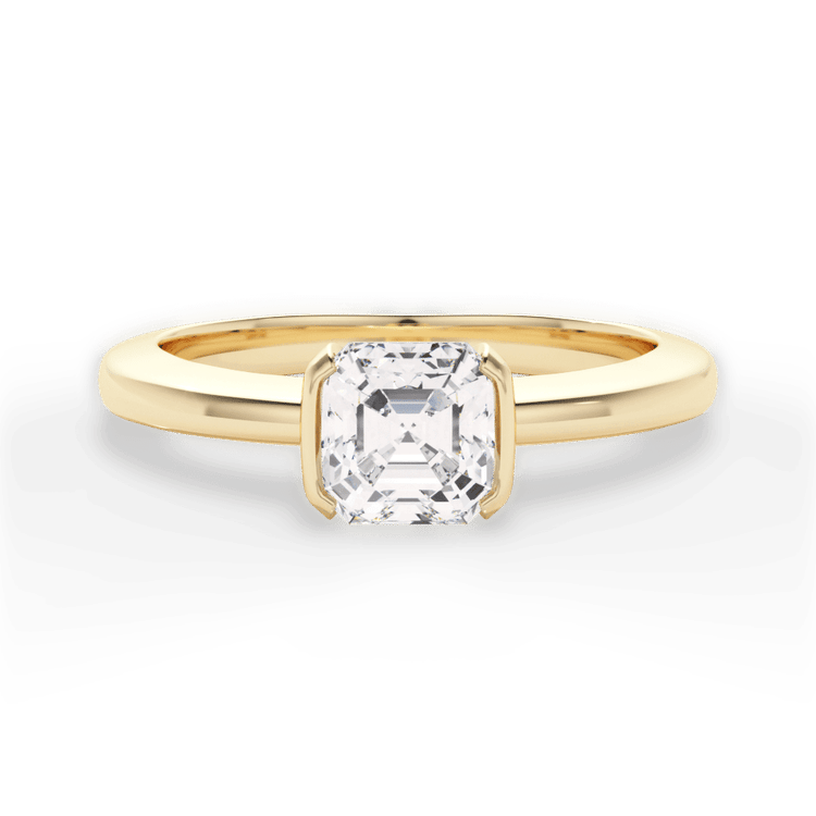The Jaclyn Asscher Cut 18kt Yellow Gold Solitaire Semi Bezel Set Diamond Engagement Ring