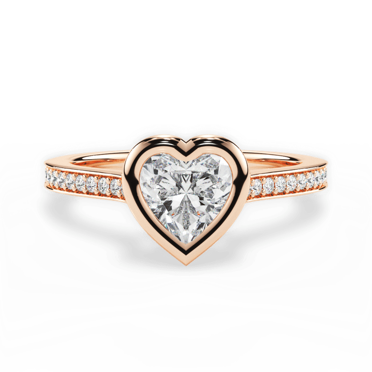 The Tyler Heart Shaped 18kt Rose Gold Bezel-Set Pavé Diamond Band Engagement Ring