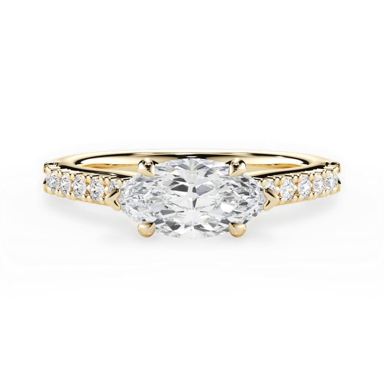 The Marta Marquise Cut 18kt Yellow Gold East To West French-Set Diamond Band Engagement Ring