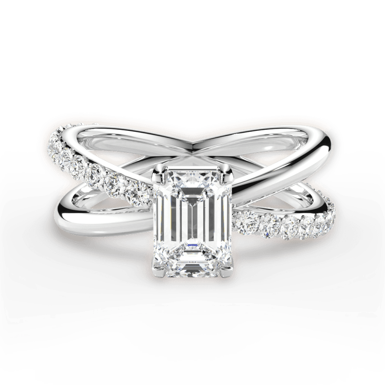 The Odette Emerald Cut Platinum Modern Open Band Diamond Engagement Ring
