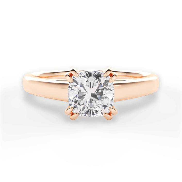 The Brooke Cushion Cut 18kt Rose Gold Solitaire Cathedral Tulip Engagement Ring
