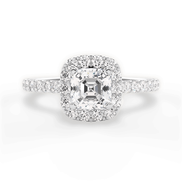 The Aria Asscher Cut Platinum Halo Diamond Engagement Ring