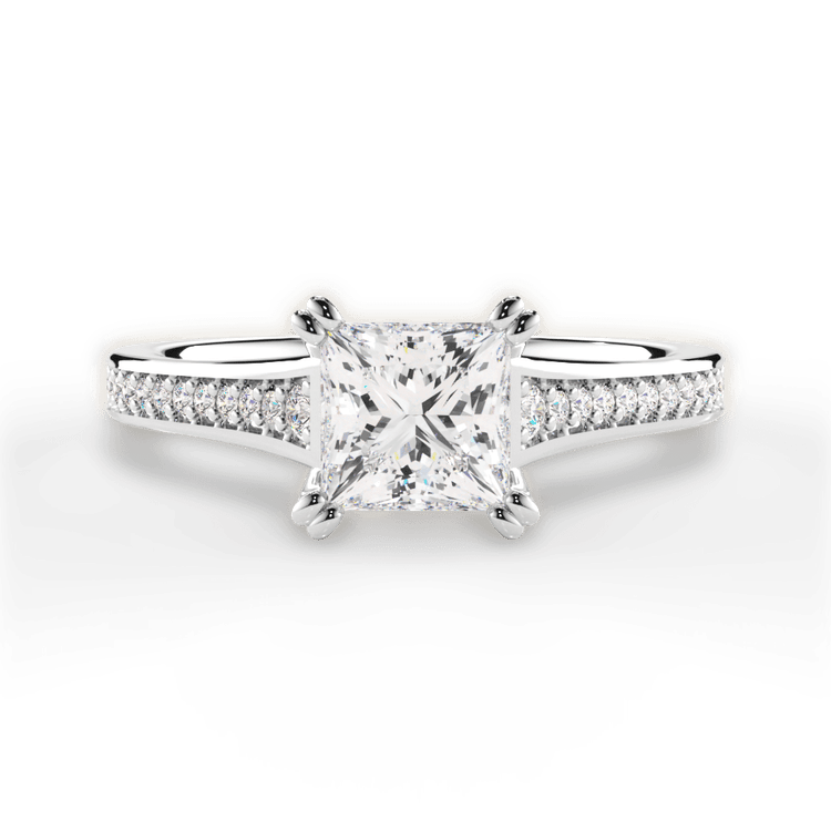 The Evita Pear Shaped Platinum Micropavé Diamond Band Engagement Ring