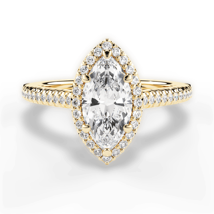 The Kris Marquise Cut 18kt Yellow Gold Vaulted Halo Diamond Band Engagement Ring