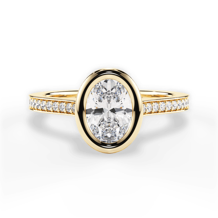 The Tyler Oval Cut 18kt Yellow Gold Bezel-Set Pavé Diamond Band Engagement Ring