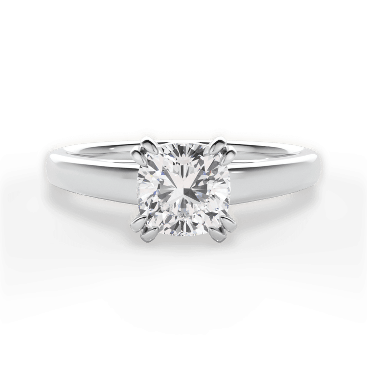 The Kendra Cushion Cut Platinum Solitaire Cathedral Tulip Engagement Ring
