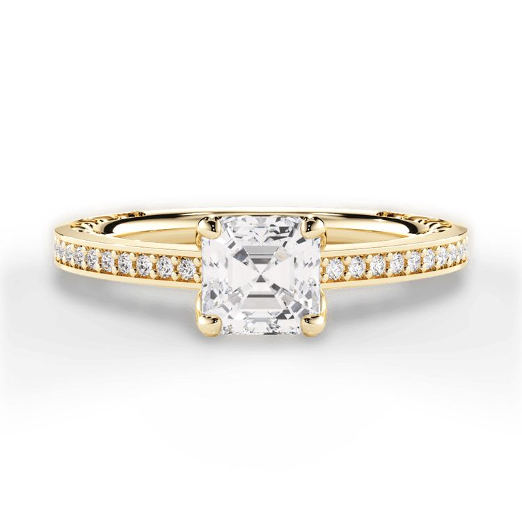 The Teisha Asscher Cut 18kt Yellow Gold Lattice Micropavé Diamond Band Engagement Ring