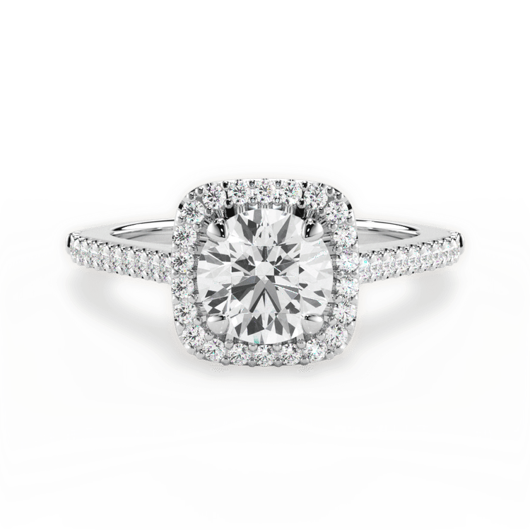 The Melod Round Cut Platinum Dainty Diamond Halo Engagement Ring
