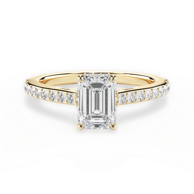 The Suri Emerald Cut 18kt Yellow Gold Hidden Halo Diamond Engagement Ring