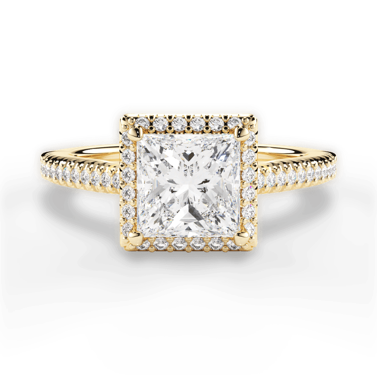 The Kris Pear Shaped 18kt Yellow Gold Vaulted Halo Diamond Band Engagement Ring