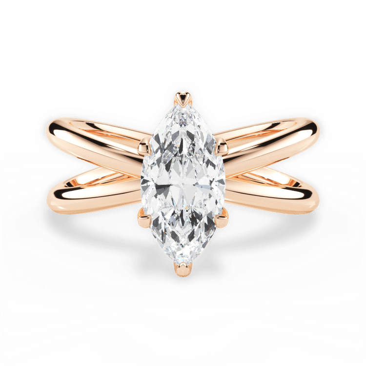 The Ciara Marquise Cut 18kt Rose Gold Split Double Band Solitaire Engagement Ring