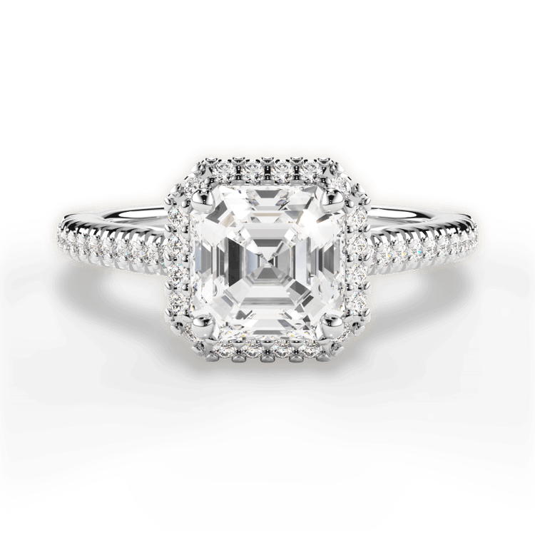 The Kris Asscher Cut Platinum Vaulted Halo Diamond Band Engagement Ring