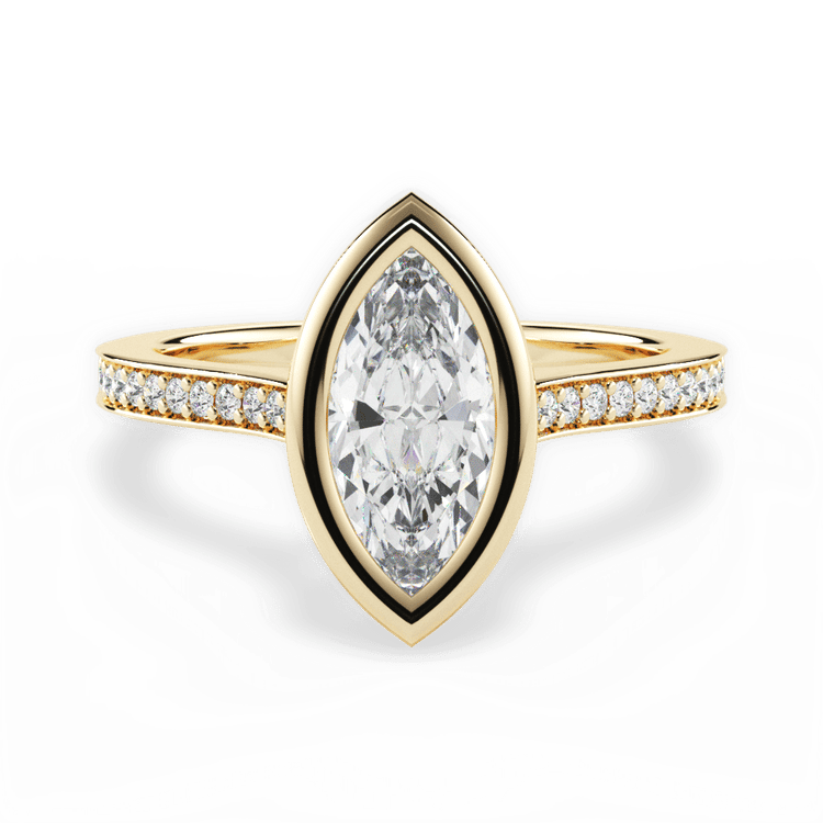 The Tyler Marquise Cut 18kt Yellow Gold Bezel-Set Pavé Diamond Band Engagement Ring