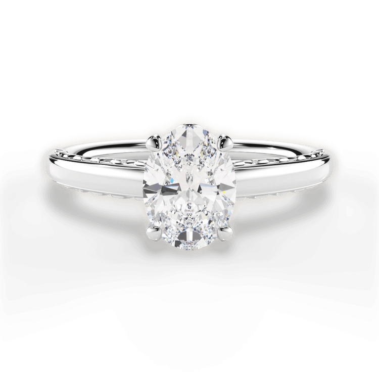The Alessia Oval Cut Platinum Engraved Solitaire Engagement Ring
