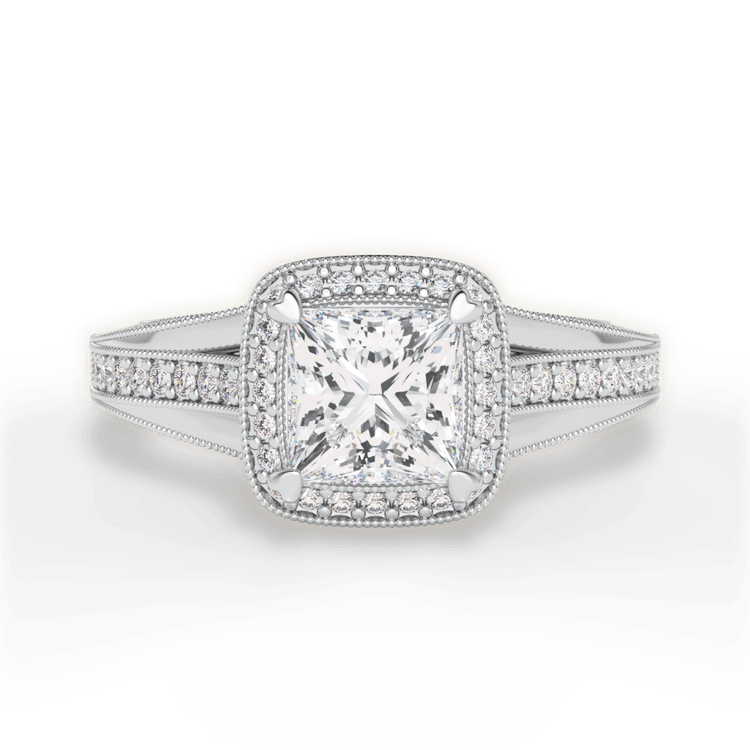 The Cecile Pear Shaped Platinum Masterwork Cushion Halo Vaulted Milgrain Diamond Engagement Ring