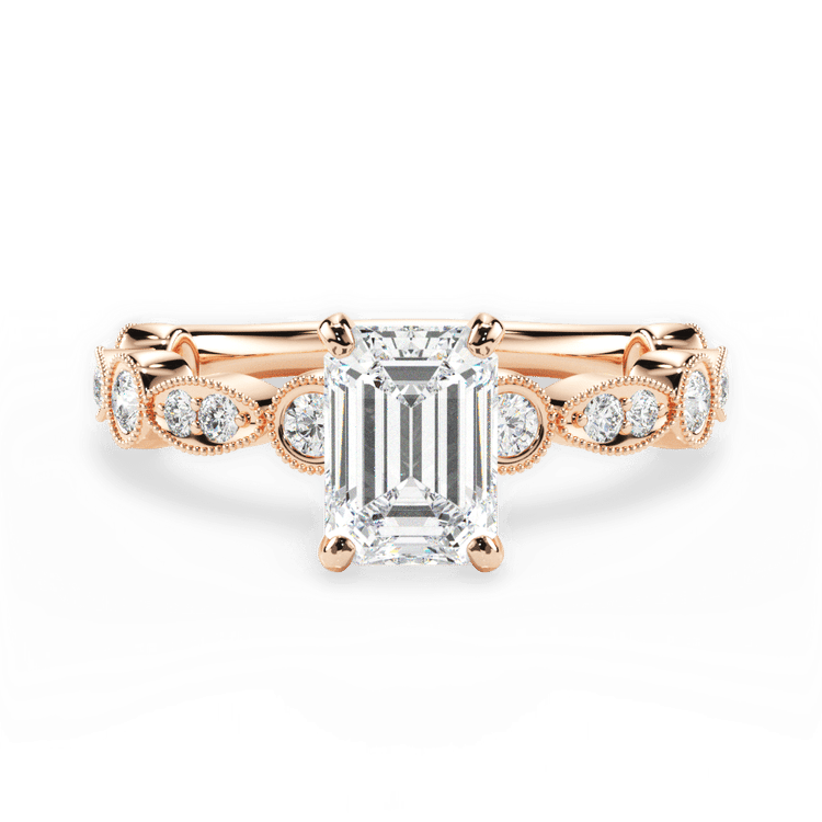 The Ciela Emerald Cut 18kt Rose Gold Split Double Band Solitaire Engagement Ring