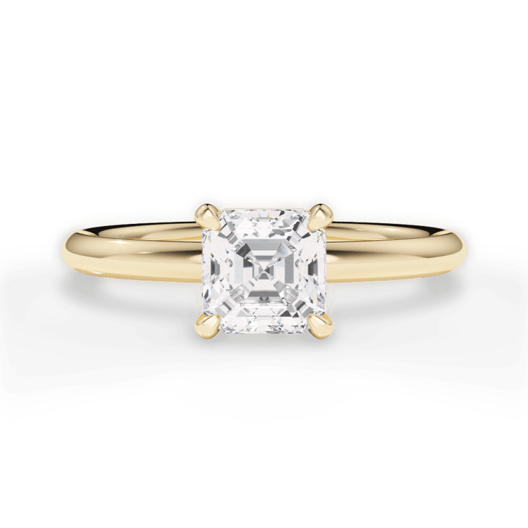 The Stella Asscher Cut 18kt Yellow Gold Classic Solitaire Engagement Ring with Hidden Halo