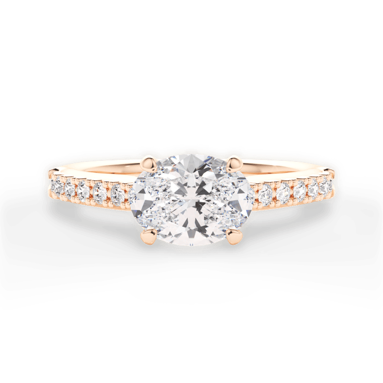 The Marta Oval Cut 18kt Rose Gold East To West French-Set Diamond Band Engagement Ring