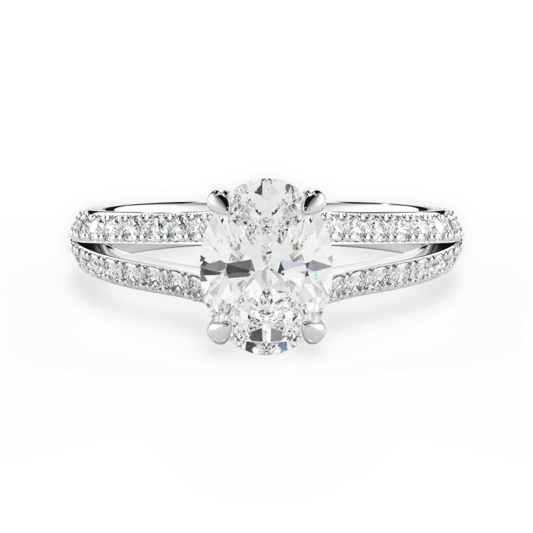 The Bicia Oval Cut Platinum Double French-Set Diamond 'V' Engagement Ring