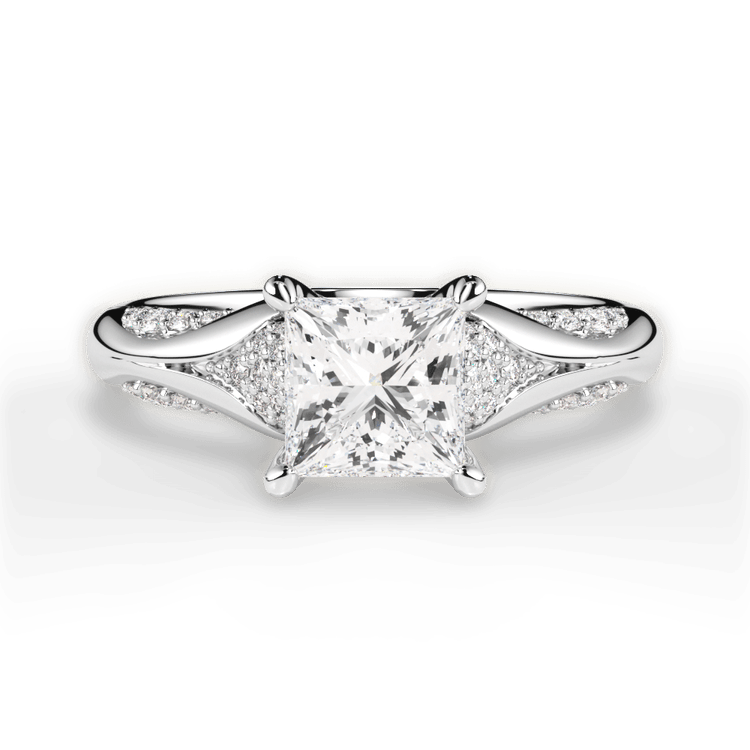 The Gabriella Pear Shaped Platinum Micropavé Diamond Petal Engagement Ring