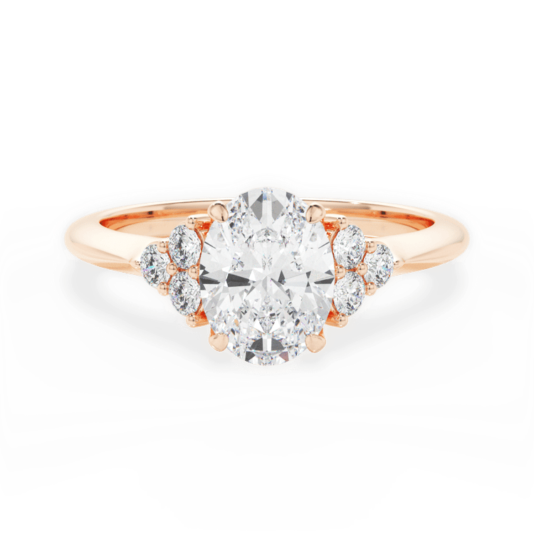 The Dalia Oval Cut 18kt Rose Gold Cluster Sidestone Diamond Engagement Ring